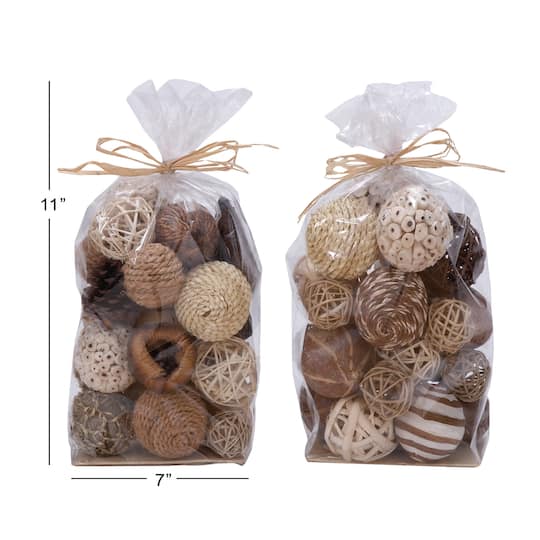 Natural Brown Dried Floral & Rope Orb Vase Filler, 2ct.